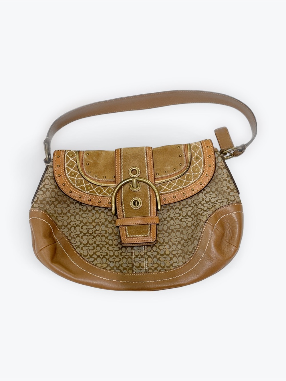 Coach Medium Vintage Y2K Soho F11517 Beige Signature C Canvas Patchwork Hobo Bag